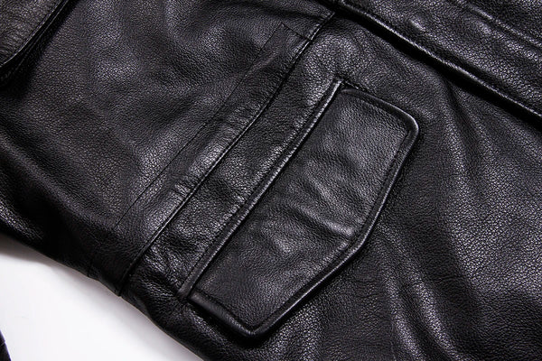 Fashionable men's winter jacket by Tcyeek in black leather.
