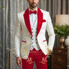 Luxury Men's Wedding Suit Set featuring an ivory blazer and burgundy vest, perfect for weddings and formal events.
