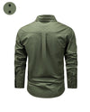 Men's outdoor cotton casual multi-pocket shirt in solid color, perfect for travel and adventure with a stylish V-neck design.