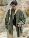 Effortless Ease Cotton Linen Stand Collar Coat in natural fabric draped elegantly