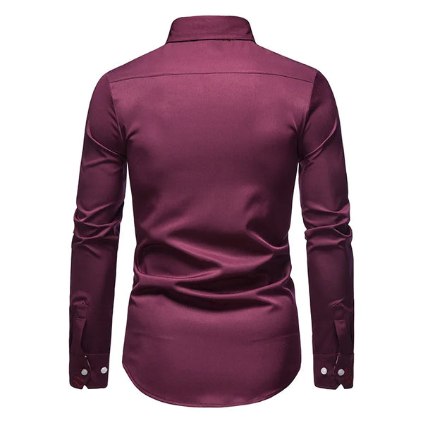 Classic Men's White Long Sleeve Polo Shirt with stand collar, single-breasted closure, perfect for business casual and all se