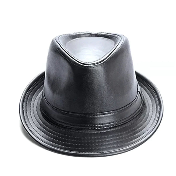 Unisex bowler hat in faux leather, easy to clean and maintain for long-lasting wear.