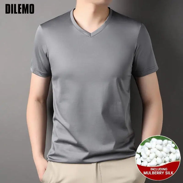 Silk Whisper V-Neck Tee for Men in premium fabric blend