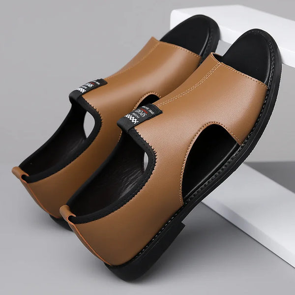 Men's summer footwear featuring premium leather and slip-on convenience