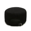 Navy blue adjustable flat cap for all seasons with sun protection.