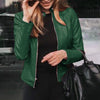 Chic slim fit faux leather moto jacket for women, perfect for autumn and winter, featuring a sleek zipper closure.