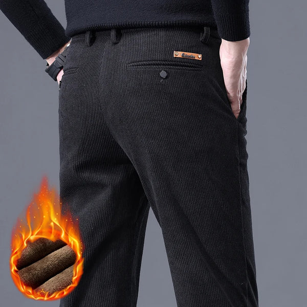 Classic corduroy trousers featuring fleece interior and flexible stretch construction