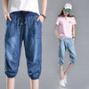 Effortless Ease high-waist calf-length harem jeans in relaxed fit with elastic waistband