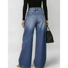 High waisted wide leg jeans with retro finish and bold metal grommet details
