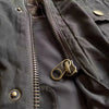 Waxed Cotton Moto Trench Coat with Corduroy Collar, mid-length, waterproof, stylish, perfect for urban adventures.