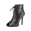Snake-print boots with super high heel for dance floor confidence