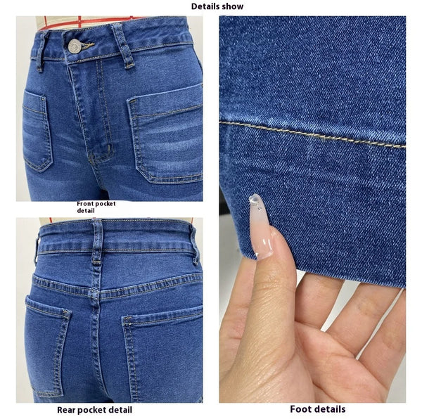 Chic high-waisted wide-leg jeans for women, featuring a relaxed fit, pockets, and subtle distressed details for modern style.