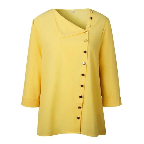 Elegant long sleeve office blouse for women, double-breasted, slim fit, versatile for business attire in multiple colors.