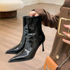 Chic women's ankle boots with zipper, high heel, pointed toe, and PU leather for stylish autumn and winter fashion.