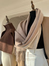 Stylish winter scarf in muted lavender, crafted from soft, non-itchy fabric.