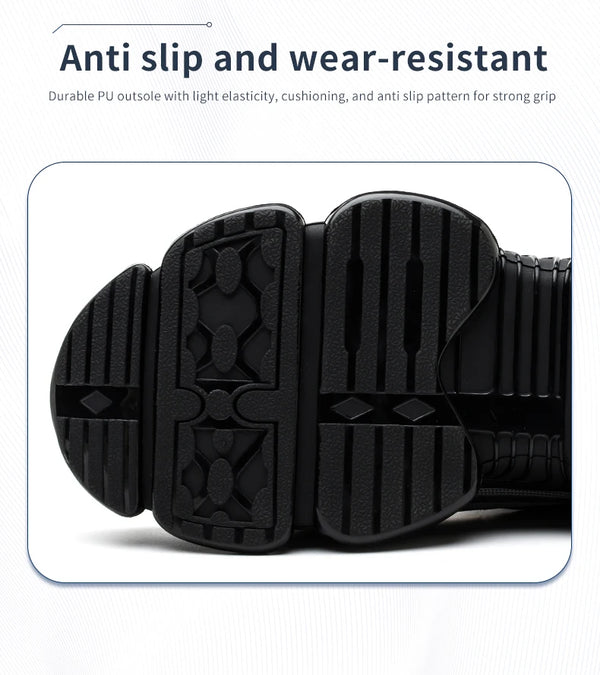 Industrial work boots with steel toe protection and low heel for natural posture stability