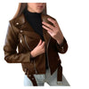 Chic slim-fit biker's leather jacket for women in premium PU leather, perfect for autumn and winter fashion.