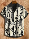 Colorful ethnic patterned short sleeve shirt with double-breasted button closure