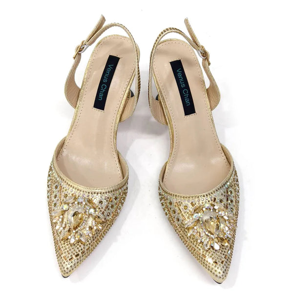 Crystal-embellished high heels with comfortable insole for evening celebrations