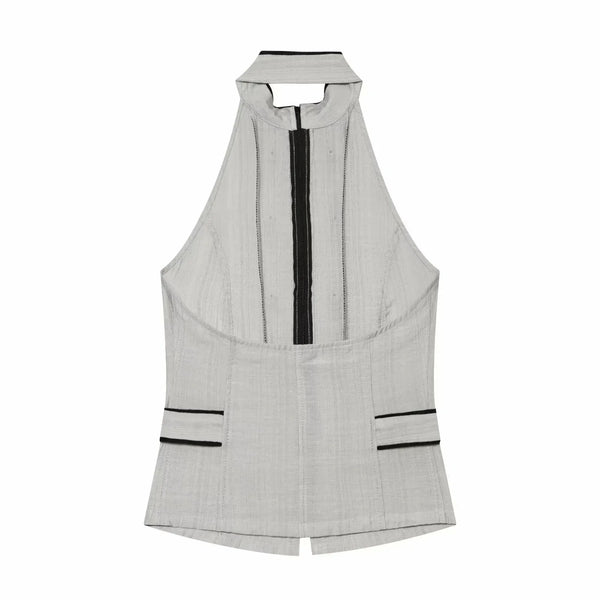 Flattering evening halter top with premium texture and versatile styling