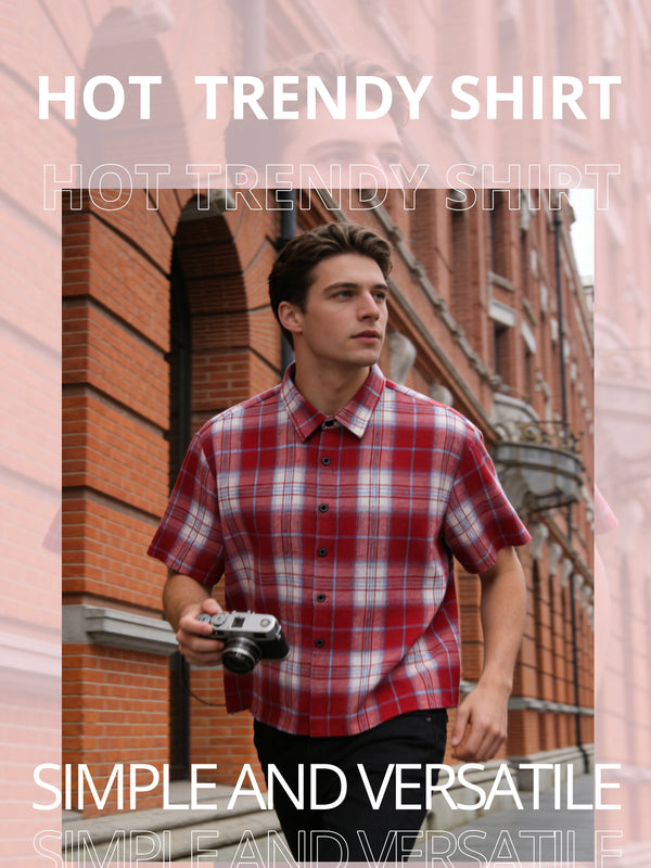 Vibrant yellow checkered polyester shirt for men with traditional collar styling