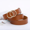 Chic double ring PU leather belt for women in classic black, perfect for jeans and dresses, stylish and adjustable fit.