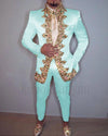 Italian Style Slim Fit Men's Wedding Suit Set with jacket, pants, and belt for elegant formal events and weddings.