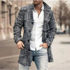 Stylish checkered men's trench coat for autumn and winter, featuring a turtleneck collar and single-breasted closure.