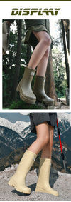 Chic waterproof women's ankle rain boots with non-slip outsole, perfect for rainy days and outdoor events.