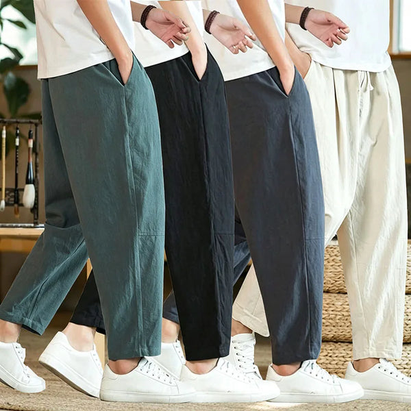 Men's cotton-polyester blend joggers in motion showing flexible movement and comfort