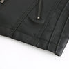 Women's slim fit PU leather motorcycle jacket in black, windproof, durable, perfect for spring and autumn riding styles.
