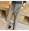 Men's slim fit dress pants in British style with elastic waist, perfect for casual or formal occasions, made from polyester b