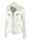 Chic hooded faux leather jacket for women in black, perfect for autumn and winter, featuring a detachable hood and functional