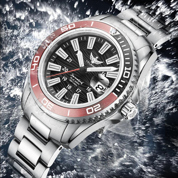 Close-up of Yelang V1214 luminous hands glowing in dim lighting.