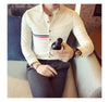 Elegant men's slim-fit dress shirt in solid color, perfect for spring, made from cotton, polyester, and spandex blend.