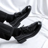 Men's patent leather Oxford shoes with a sleek finish.