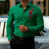 Classic long-sleeved shirt with striking red rose print pattern