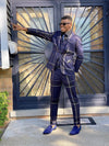 Elegant plaid 3-piece men's suit for formal occasions, featuring a single-breasted jacket and flat-front pants in premium pol