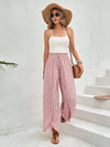 Floral wide-leg chiffon pants for women, ankle-length, elastic waist, perfect for summer casual or office wear.