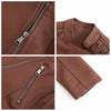 Women's slim fit PU leather motorcycle jacket in black, windproof, durable, perfect for spring and autumn riding styles.