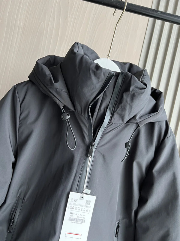Lightweight insulated hooded jacket with windproof and waterproof shell