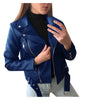 Chic slim-fit biker's leather jacket for women in premium PU leather, perfect for autumn and winter fashion.