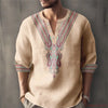 Versatile cotton-linen henley with distinctive geometric print