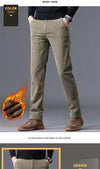 Men's fleece-lined corduroy pants with zipper closure and regular fit