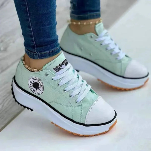 Versatile white platform sneakers with mixed-color accents for spring and fall