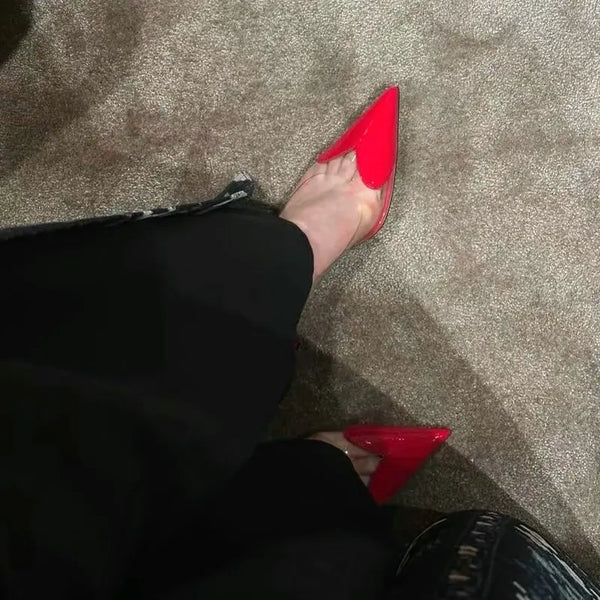 Transparent PVC heels with pointed toe and adjustable ankle strap