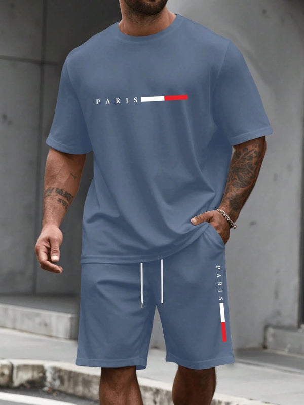 Contemporary men's tracksuit showing drawstring closure and pocket placement