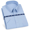 Black striped business casual shirt with tailored silhouette and short sleeves
