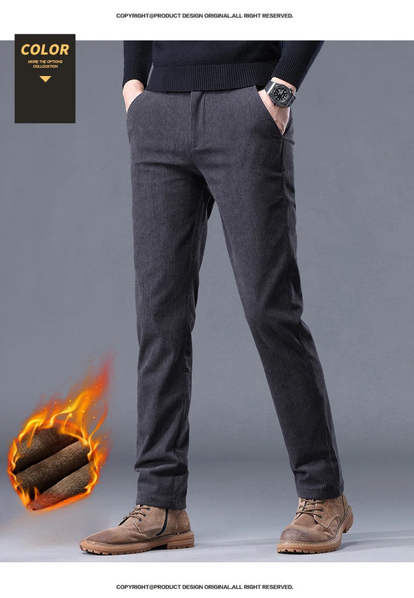 Regular fit fleece-lined trousers in stretch corduroy fabric for daily wear