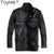 Tcyeek genuine leather winter jacket for men in black with zipper closure.